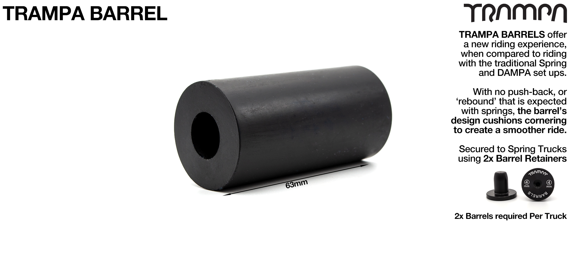 TRAMPA BARRELS - 62mm Rubber Tubes replace Springs for lovely performance