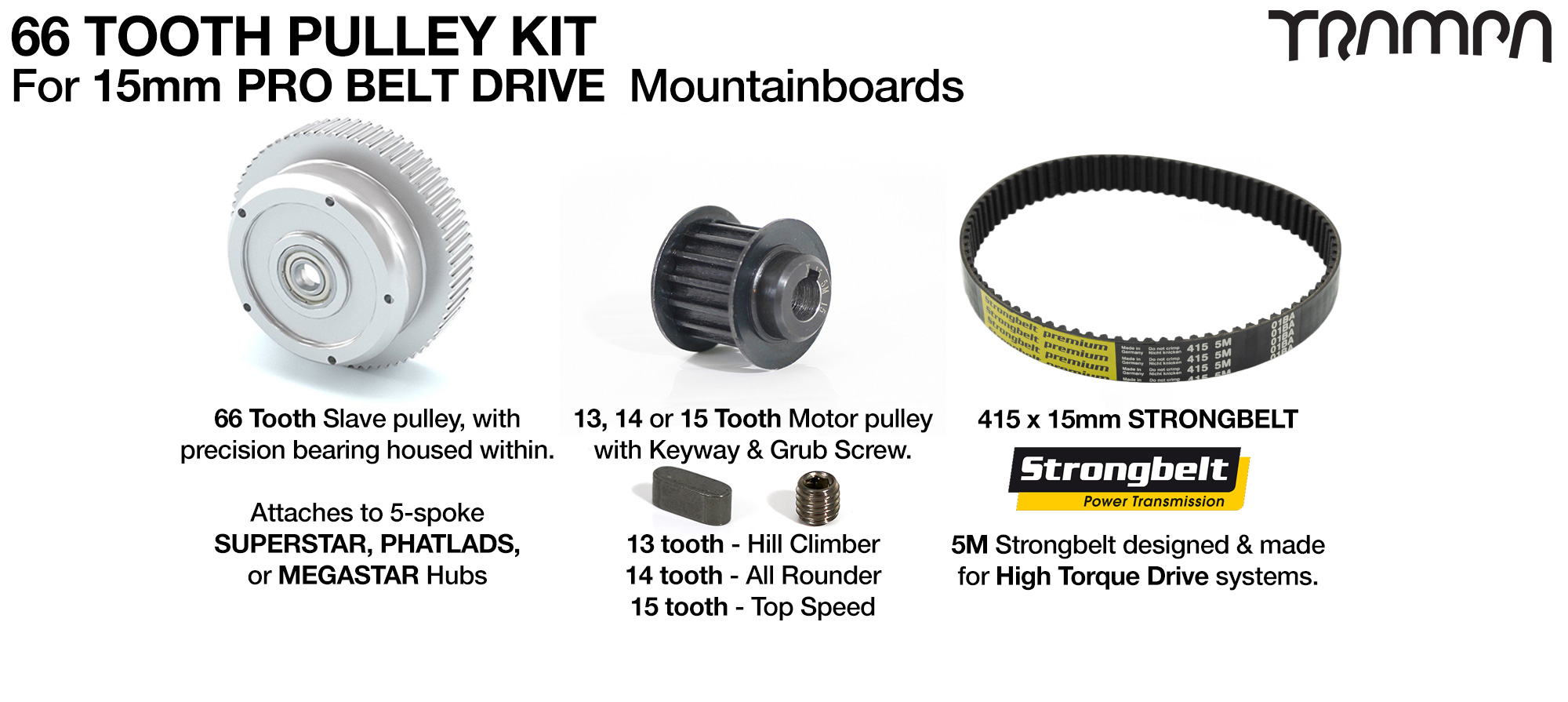 66T Pulley Kit with 415x 16mm Belt - Fits 16mm Pro Belt Drive 