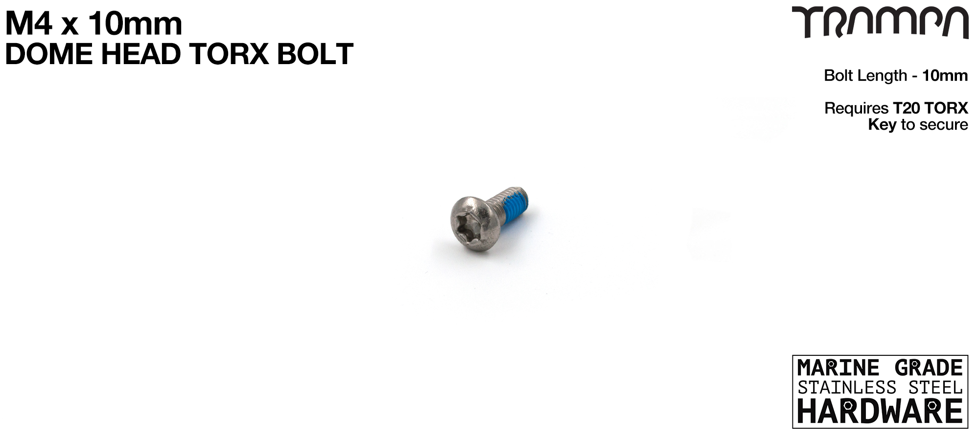 M4 x 10mm TORX Dome/Button Headed Head Bolt Marine Grade Stainless Steel TORX