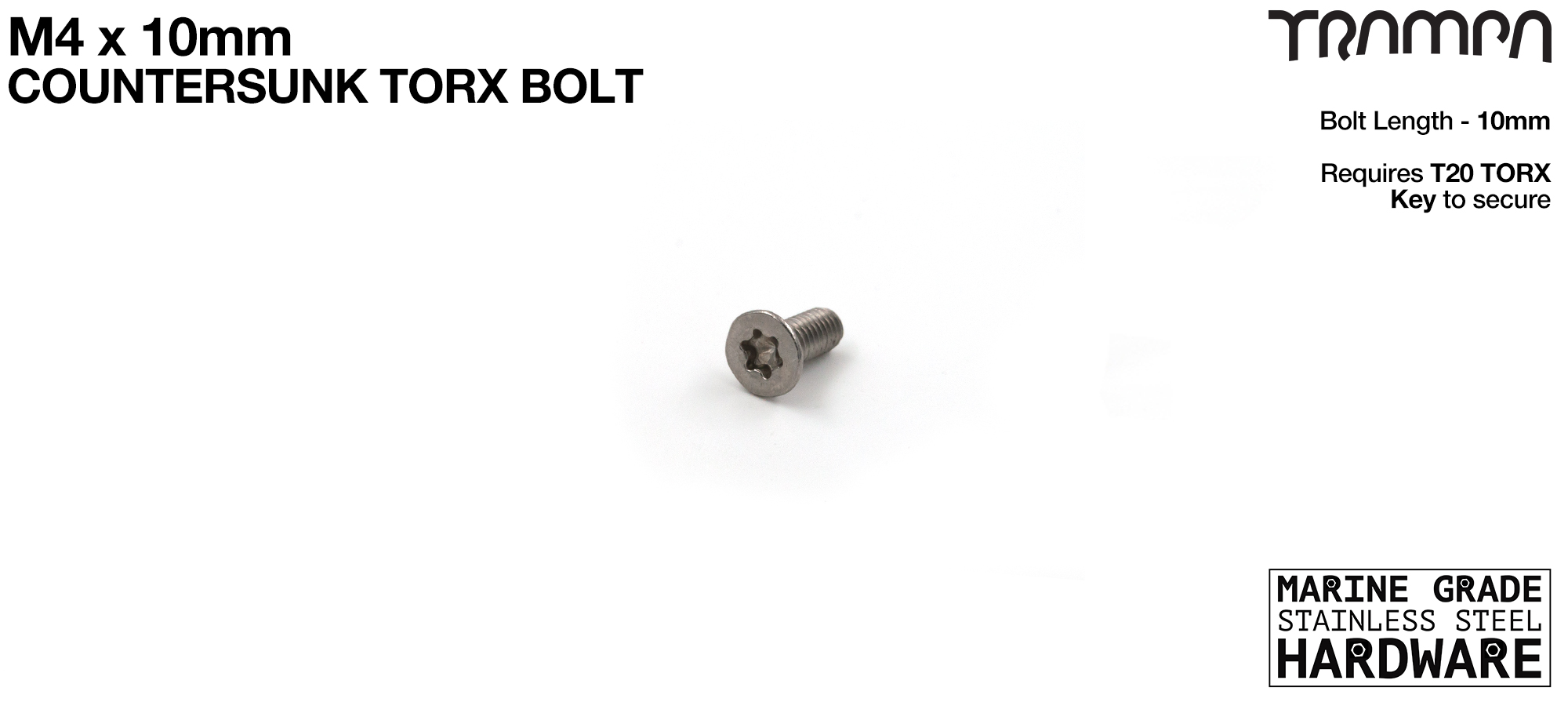 M4 x 10mm TORX Countersunk bolt Marine Grade Stainless Steel