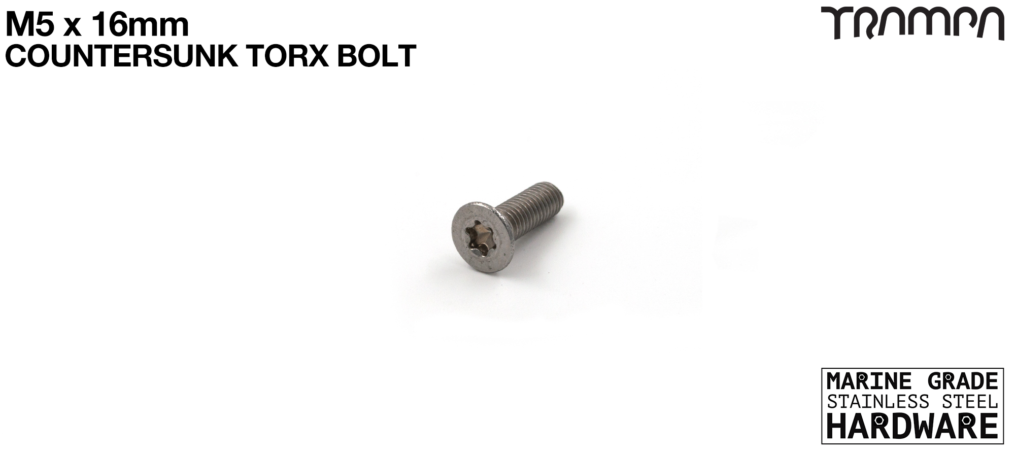M5 x 16mm TORX Countersunk Bolt - Marine Grade Stainless steel with Fitting
