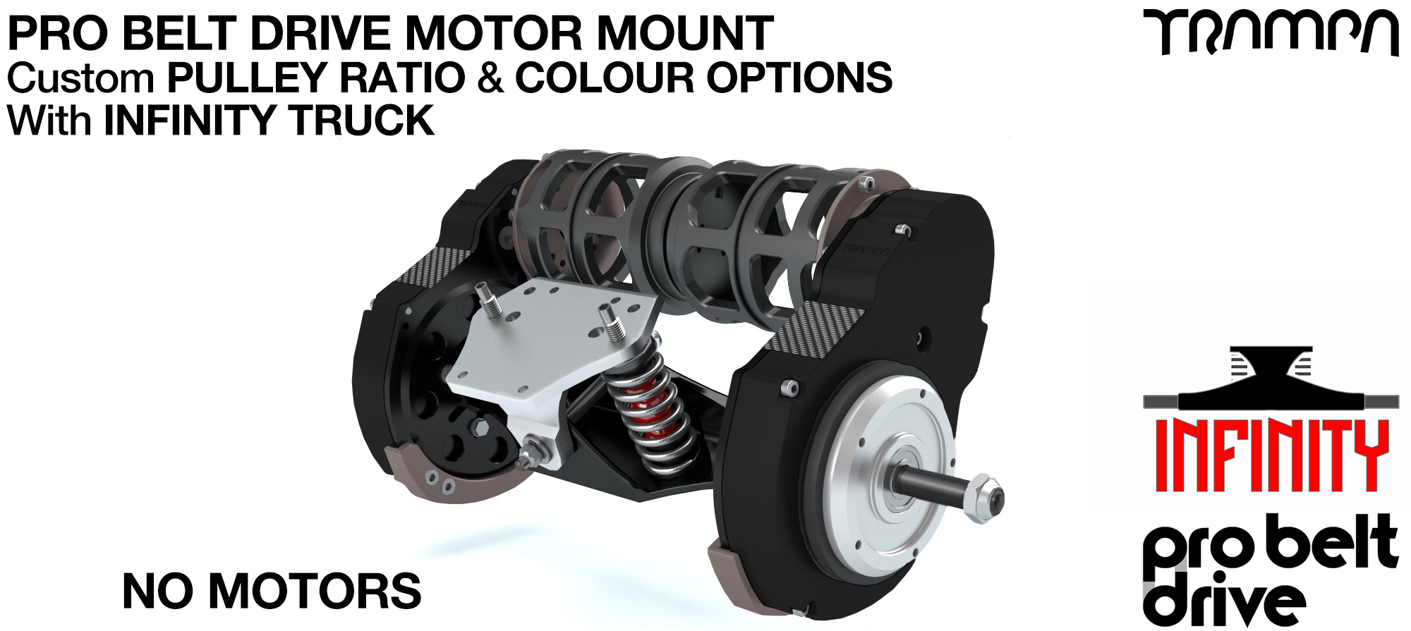 TRAMPA's 16mm PRO BELT DRIVE Motor Mounts with PULLEYS & FILTERS mounted on a CNC Truck - NO Motors