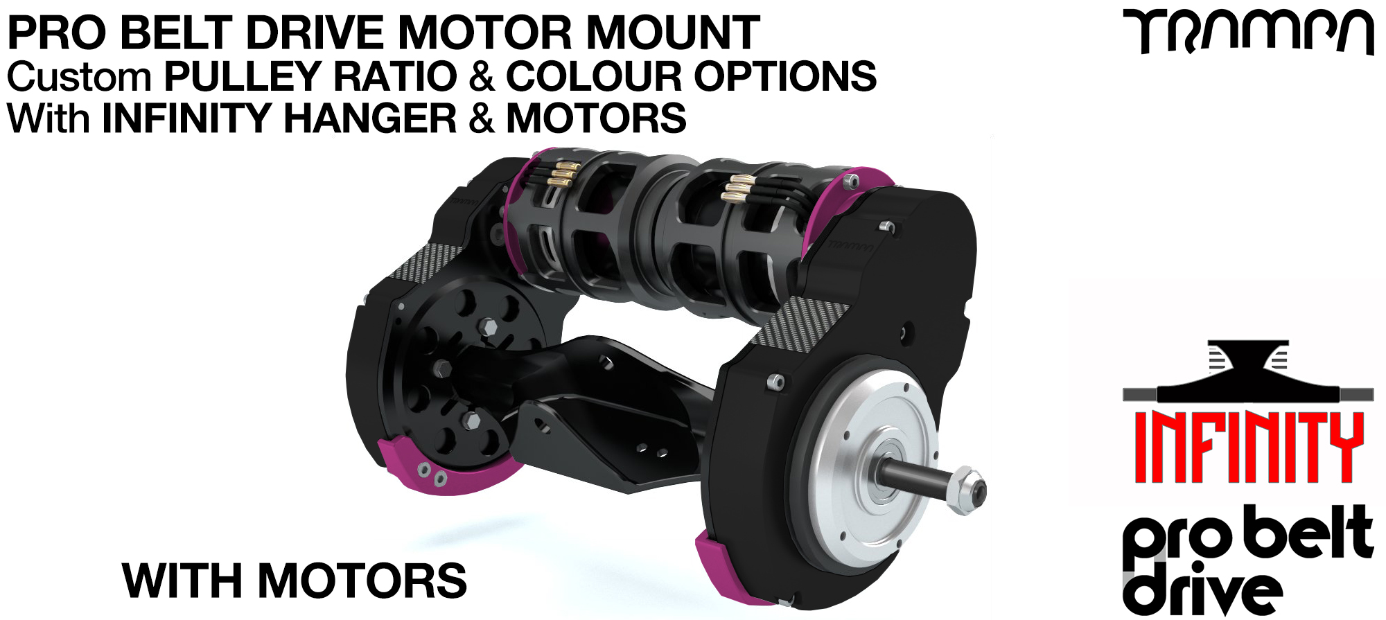 16mm PRO BELT DRIVE LOADED Motor Mounts MOTORS, PULLEYS & Motor PROTECTION FILTERS mounted on a CNC Hanger 