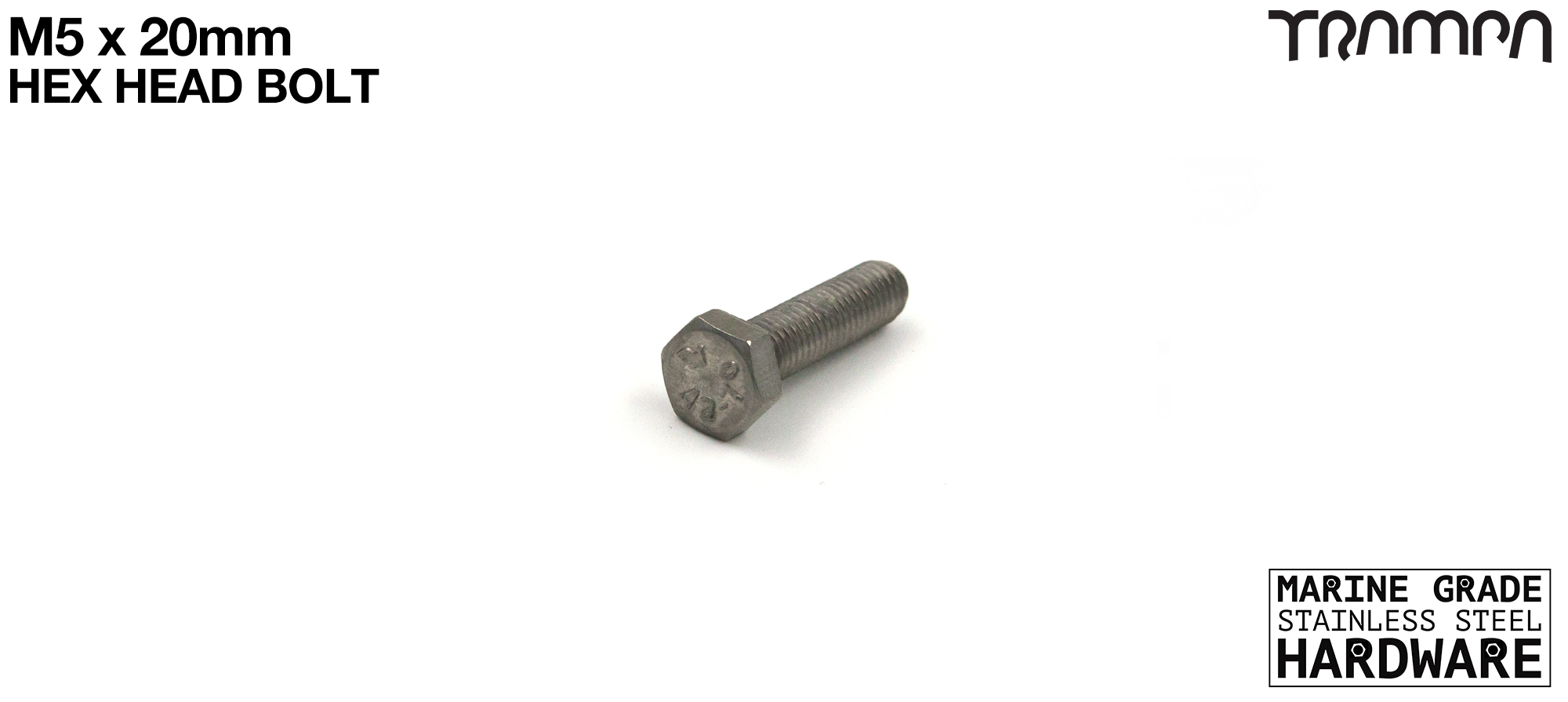 M5 x 20mm Regular Hex Head Bolt - Marine Grade Stainless steel with locking paste
